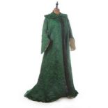 A Russell and Allen emerald green satin déshabillé, 1890s, labelled 'Bond St.