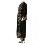 An gold embroidered black velvet robe, Ottoman, circa 1950, with foliate repeats,