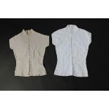 Two crochet bodices in white and ecru, 1950s, together with a group of Irish crochet trimmings,