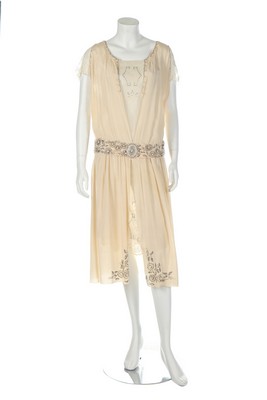 A beaded ivory crêpe de chine bridal gown, circa 1925,