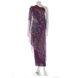 A Zandra Rhodes purple chiffon 'Ayers Rock' print dress, 1974, labelled and UK size 8,