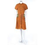 A couture crewel-worked and sequined burnt orange crêpe de chine summer dress, mid 1920s,
