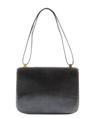 An Hermès dark brown lizard 'Constance' bag, 1980s, Varanus Salvator, stamped to the interior, - Image 6 of 8