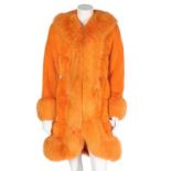 A Christian Dior dyed-orange mink and fox fur coat, 1970s, narrow woven label, lined in orange silk,
