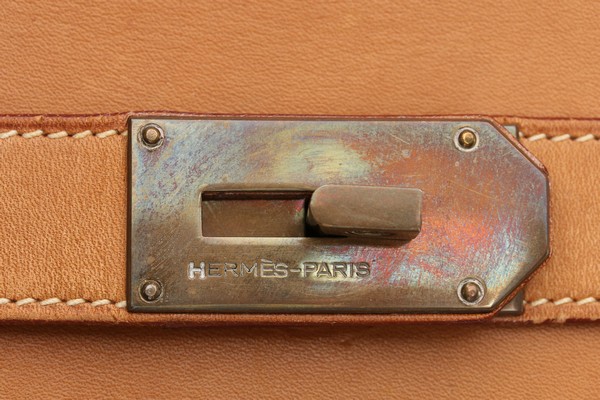 An Hermès Haut à Courroies overnight bag, 1990, blind stamp T, of canvas and tan leather, - Image 4 of 8