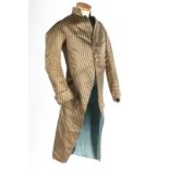 A striped satin tailcoat, circa 1790, with high stand collar,
