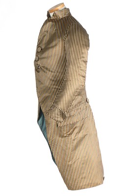 A striped satin tailcoat, circa 1790, with high stand collar, - Image 2 of 5