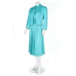 Princess Diana's Catherine Walker slubbed turquoise silk ensemble worn for a Royal tour of New