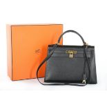An Hermès black Fjord leather Kelly bag, 1995, blind stamp Y, with gold plated hardware,