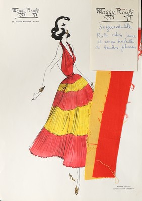 Three Maggy Rouff watercolour sketches, circa 1950-1955, comprising: 'L'Oiseau de Feu', - Image 6 of 8