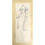Two original Yves Saint Laurent fashion sketches, 1974-5, pencil and ink,