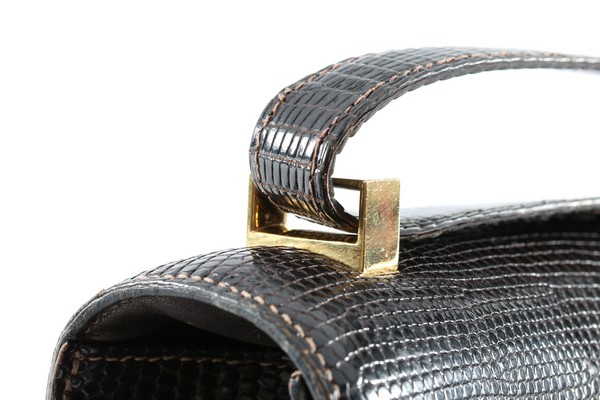 An Hermès dark brown lizard 'Constance' bag, 1980s, Varanus Salvator, stamped to the interior, - Image 5 of 8