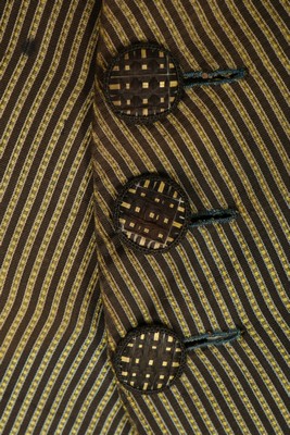 A young man's striped black and yellow silk tailcoat, circa 1790-1800, with high stand collar, - Image 5 of 8