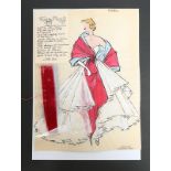 Two Maggy Rouff sketches of evening dresses, circa 1955, on calque paper, the first 'Rubis',