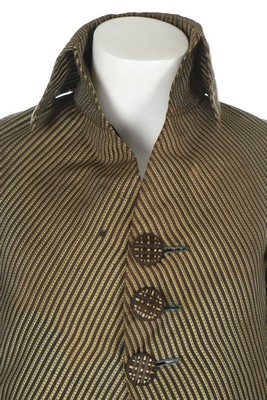 A young man's striped black and yellow silk tailcoat, circa 1790-1800, with high stand collar, - Image 4 of 8