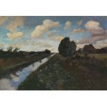 Otto Modersohn 1865 Soest - 1943 Fischerhude Moorkanal mit hohem Himmel. 1893. Öl auf Malpappe.