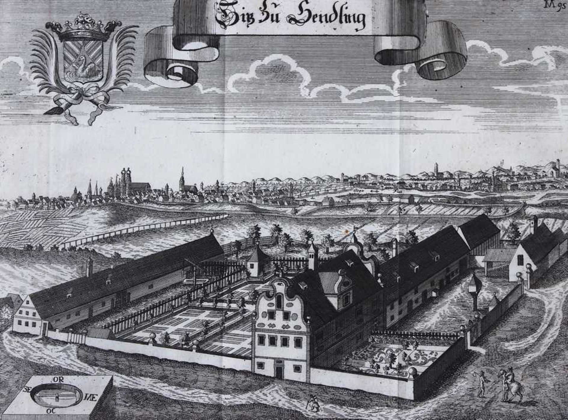 Kupferstich - Michael Wening (1645 Nürnberg - 1718 München) "Sitz zu Sendling (München)", um 1700,