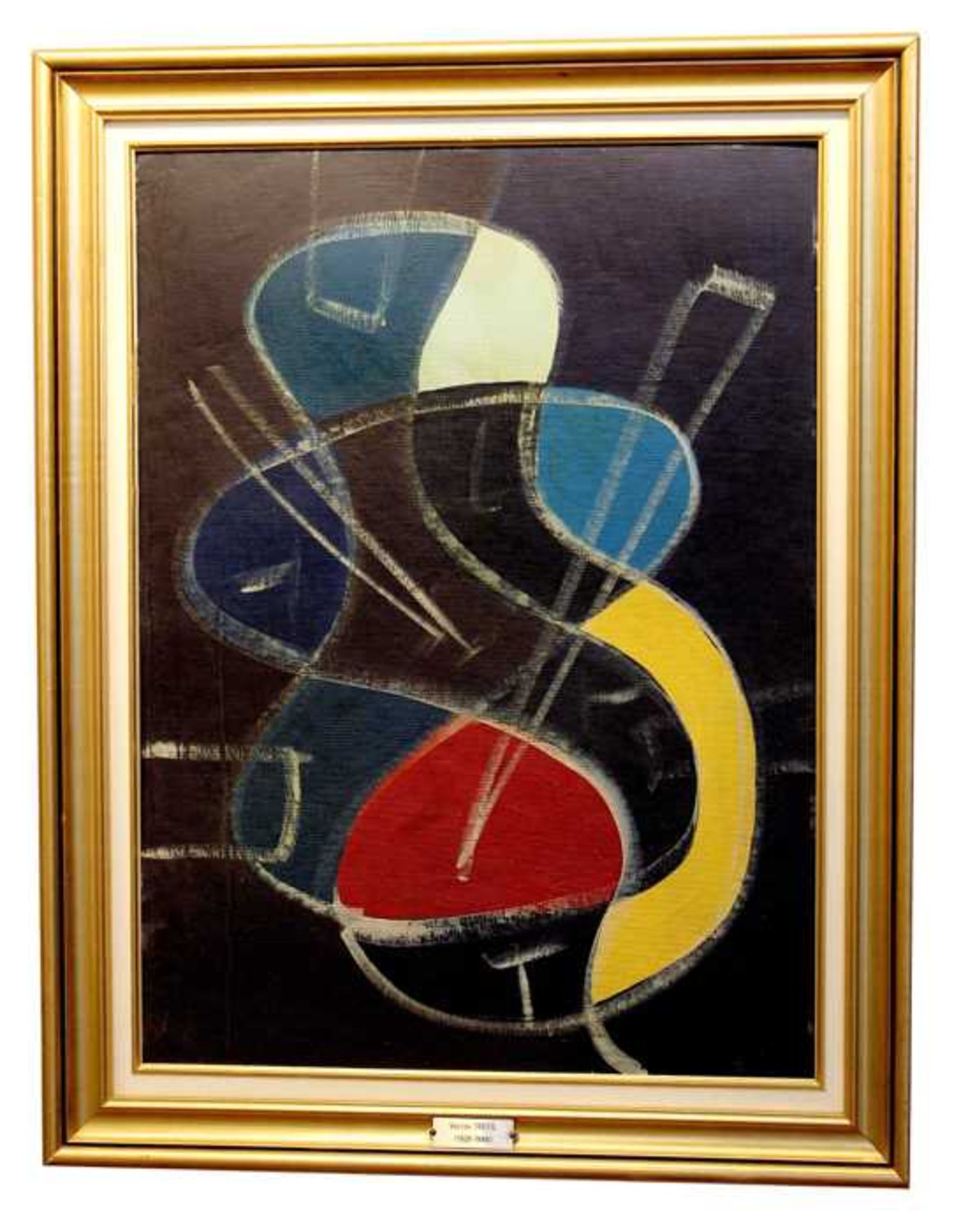 Gemälde der Moderne "Abstrakte Komposition", Messingschild bez.: Vaclav Trefil (1906-1989),