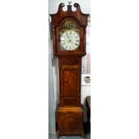 Oak & mahogany Long Case clock with painted face & dial by Nat Stott of Birmingham