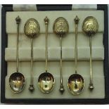 Silver gilt knopend set of 6 coffee spoons