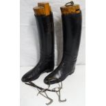 Pair of leather hunting boots with trees & pullers