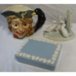 Beswick Barnaby Rudge jug, Wedgwood box& Nao Duck group