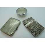 Foreign silver cigarette case & another + table jar