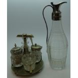 Plated 4 piece cruet & bottle