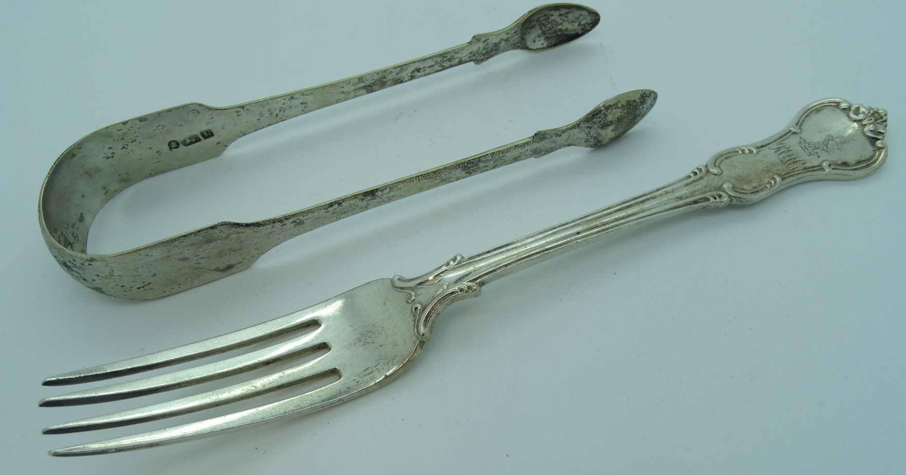 PR SILVER SUGAR TONGS & FORK