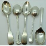 3 SILVER TEASPOONS + 2 SILVER TEASPOONS MAKER JE+S