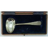 LEATHER CASED SILVER SAUCE SPOON