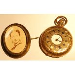 14K CASED FOB WATCH & VICT HAIR LOCKET BROOCH