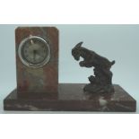 ART DECO MANTLE CLOCK WITH SPELTER GOAT TO MARBLED BASE