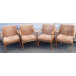 SET OF 4 ANTOCKS LAIRN TEAK & UPHOLSTERED RECEPTION ARMCHAIRS