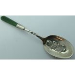 SILVER COFFEE SPOON WITH JADE HANDLE + EMBOSSED BOWL