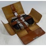 LEATHER CASED GENTS TRAVELLING GROOMING SET