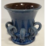 EWENNY BLUE POTTERY MULTI LOOP HANDLE VASE