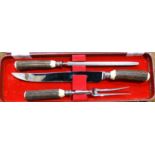 CASED FRANCIS HOWARD CO STEFFIELD HORN HANDLE CARVING SET