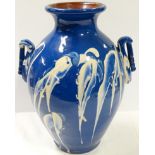 BLUE SLIPGLAZE POTTERY VASE BY COLWILL OF BICKINGTON 12'H