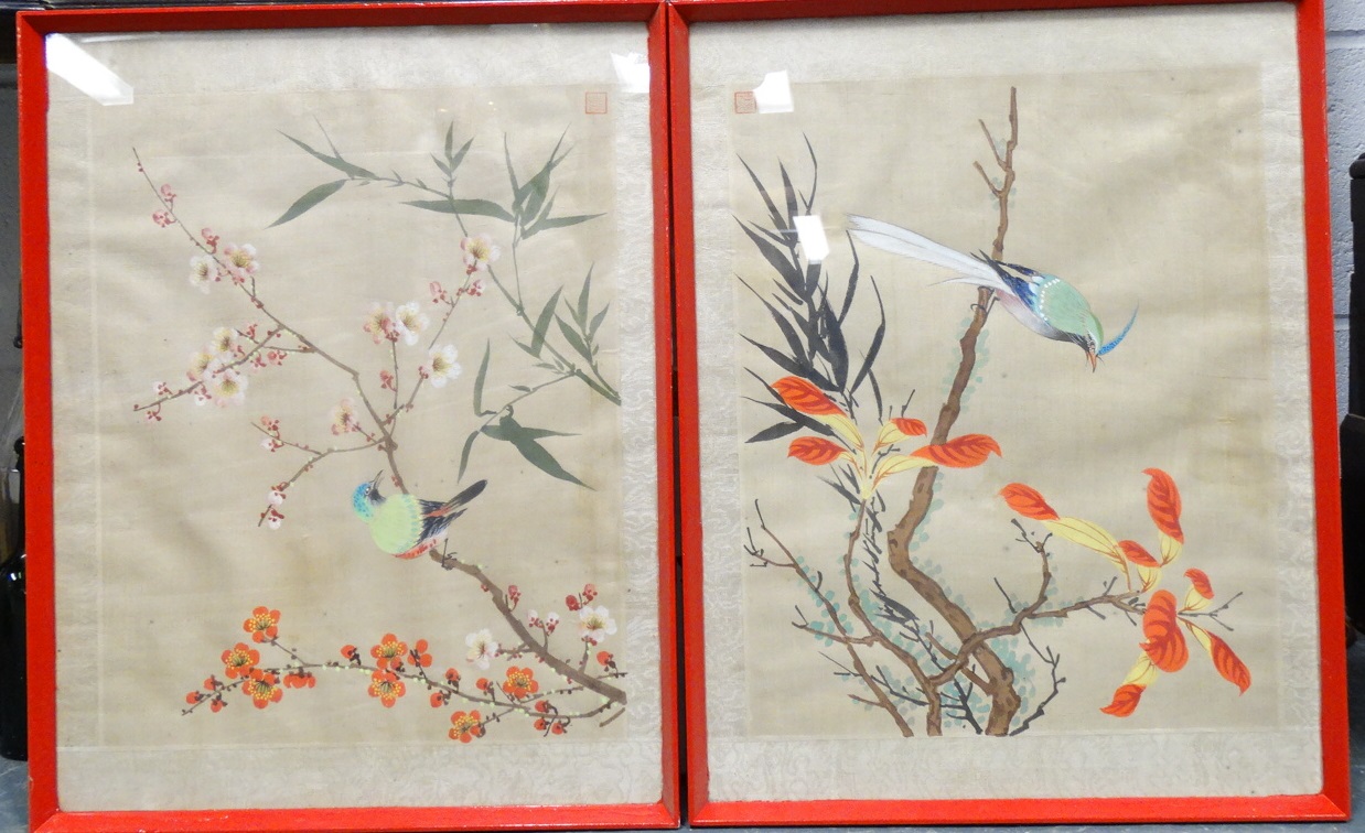 PR OF FRAMED ORIENTAL PAINTINGS ON SILK