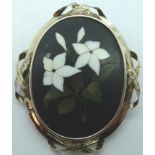 LARGE VICTORIAN ITALIAN PETRA DURA BROOCH PIN/PENDANT