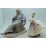 ROYAL COPENHAGEN FIGURE OF LADY IN A CHAIR & ROYAL DOULTON FIGURE BALLERINA (BOTH AF)