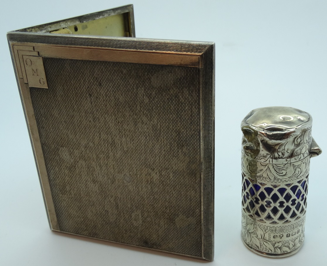 1938 SILVER CIGARETTE CASE + 1913 SILVER SCENTS BOTTLE (AF)