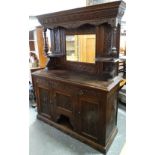 OAK CARVED MIRROR BACK SIDEBOARD