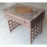 CHINESE CARVED SCRIBES TABLE WITH 2 DRAWERS 28' X 19' X 23'H