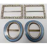 PR OF SILVER & BLUE ENAMEL SHOE BUCKLES + PR OF PASTE SET ONES