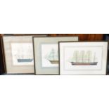 SET 3 FRAMED LTD ED MELBOURNE SMITH PRINTS US SLOOP OF WAR, FRIGATE + OLIVEBANK