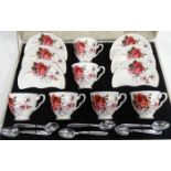 CASED SET ROYAL STAFFORD HONEY BUNCH 6 CUPS, SAUCERS & TEASPOONS