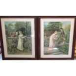 PR OF FRAMED COLOUR VICT PRINTS - A COUPLE IN GARDENS