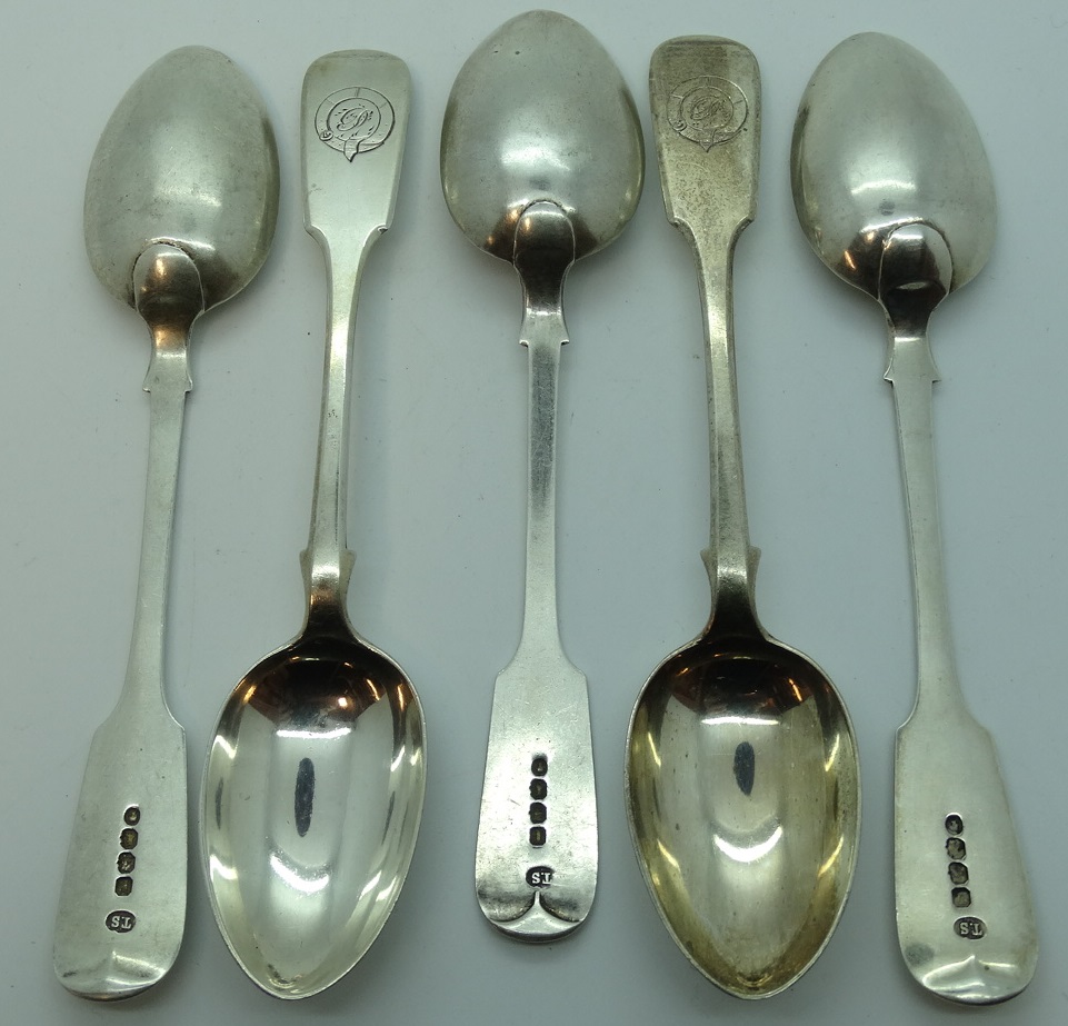 5 SILVER TEASPOONS MAKER TS